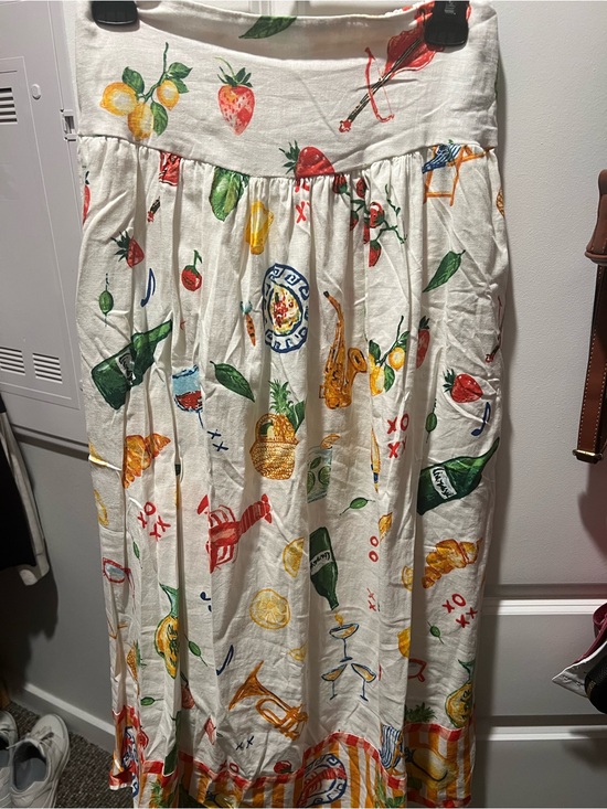 Calypso St. Barth Dresses & Skirts - Calypso St. Barth White Maxi Skirt with Multicolor Fruit & Beverage Print